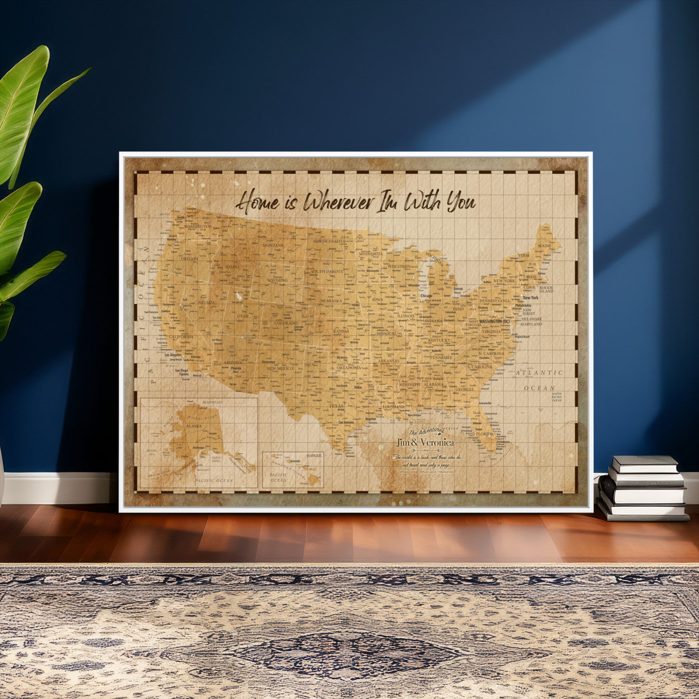 62164711-MGV-CV-36X24 - Personalized USA Push Pin Travel Map, Custom United States Map, Push Pin Map, USA Bucket List Map, Anniversary Gift, Couple Travel Map Wall Art
