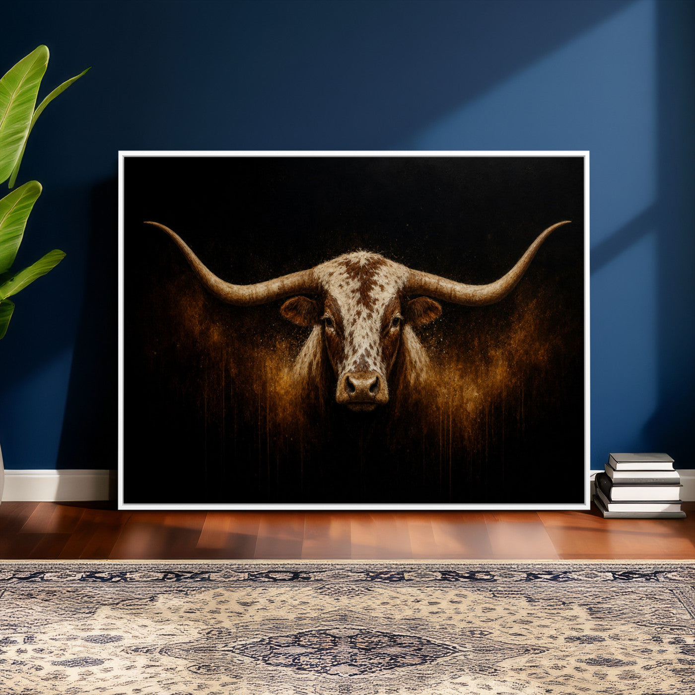 12628958-MGV-CV-36X24 - Texas Longhorn Canvas Wall Art Moody Western Bull Oil Painting Print