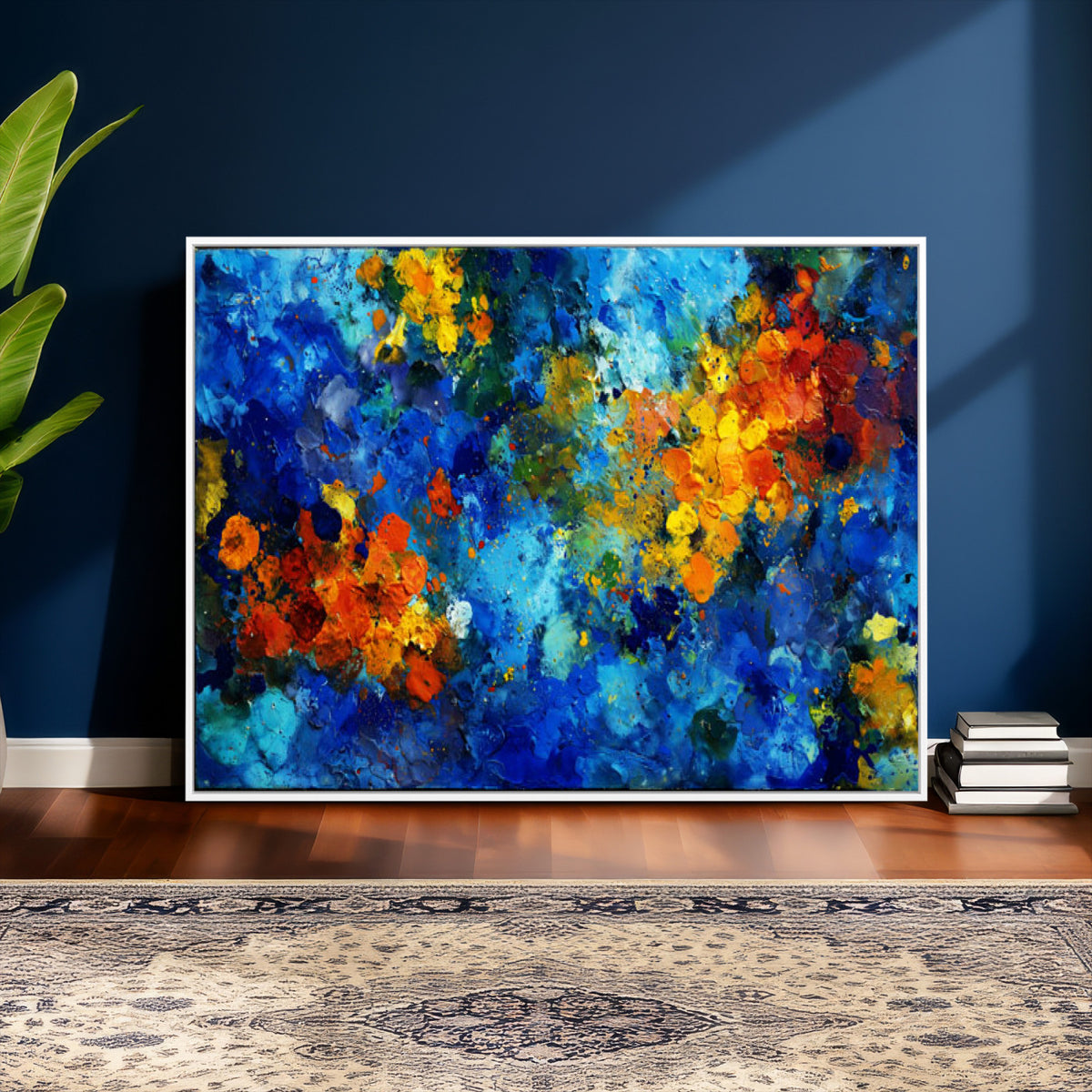 52431611-MGV-CV-36X24 - Vibrant Blue Abstract Canvas Wall Art Colorful Impasto Oil Painting Print