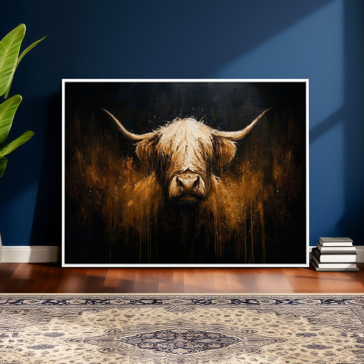 79873059-MGV-CV-36X24 - Rustic Highland Cow Canvas Print Dark Farmhouse Cattle Wall Decor
