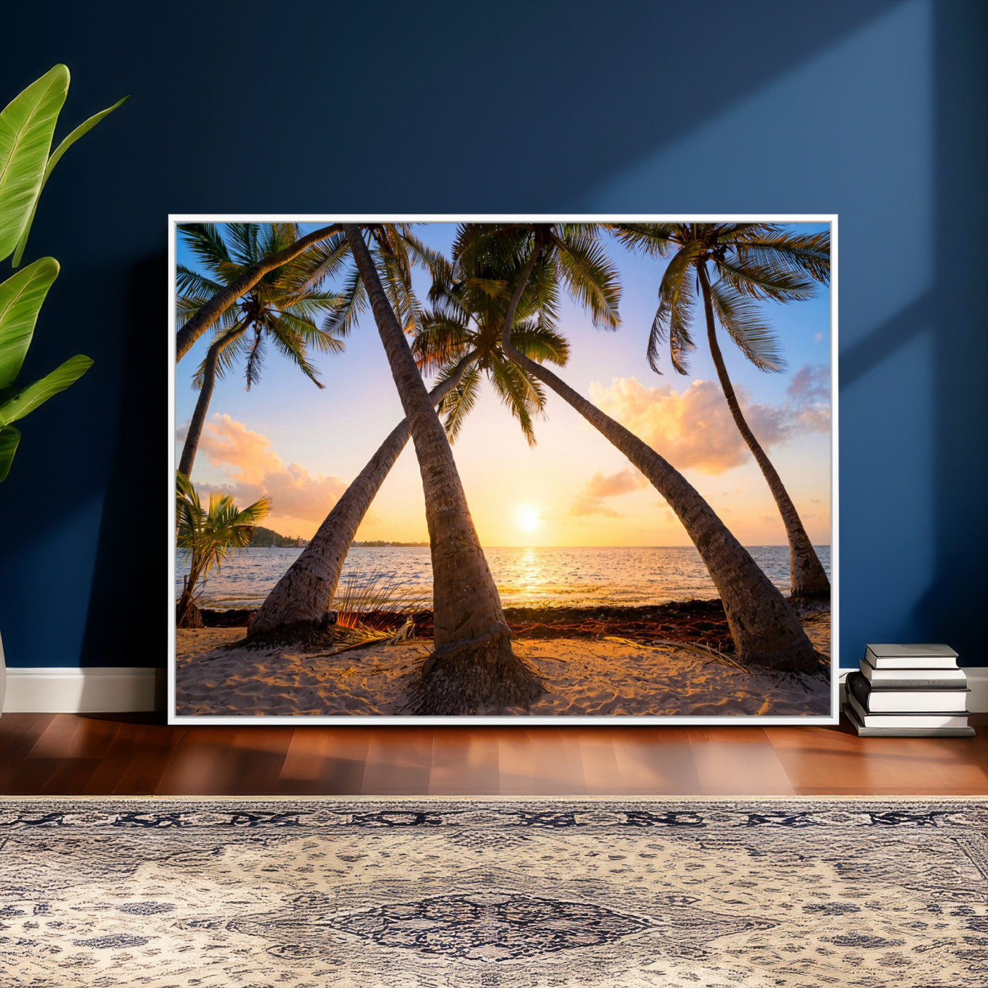 75123213-MGV-CV-36X24 - Tropical Island Coconut Palm Trees Sunset Wall Art Canvas Print - Turquoise Beach Print for Nautical Home Decor