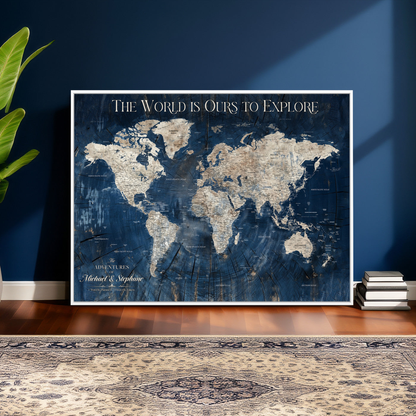 NEWMAP-5-MGV-CV-36X24 - Push Pin Customize World Map Wall Art Canvas Print, Modern Decorative Framed Map Artwork Prints for Living Room, Office, Bedroom Wall Decor - NEWMAP-5