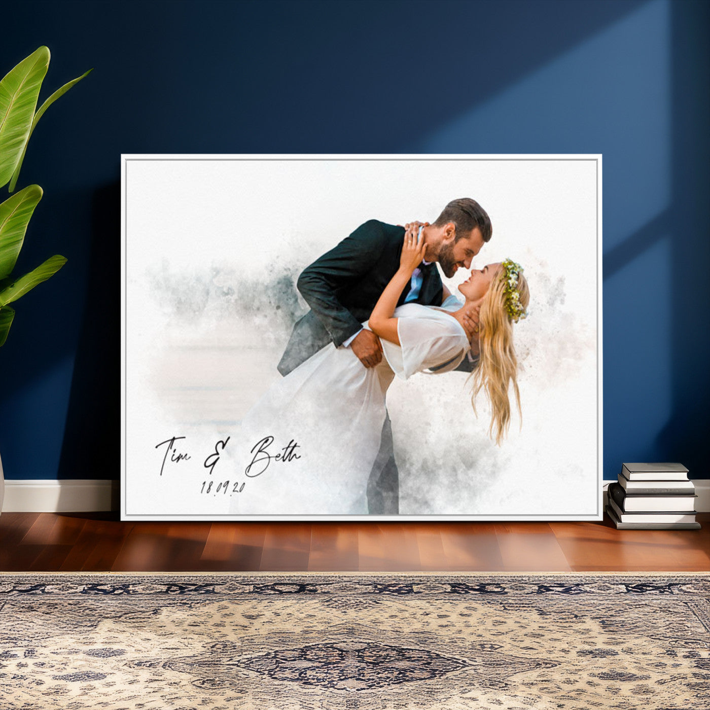 39726003-MGV-CV-36X24 - Watercolor Couple Portrait from Photo, Custom Wedding Anniversary Gift for Wife Husband Parents, Engagement Gift for Friend