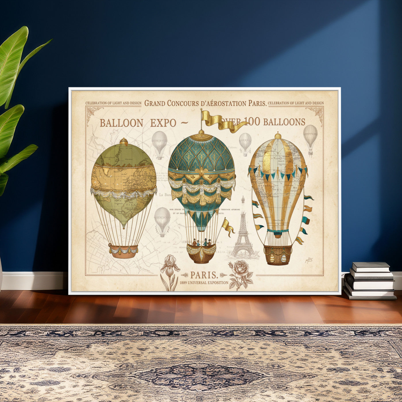31530449-MGV-CV-36X24 - Kimberly Allen Paris Balloon Expo Wall Art Canvas Print, Vintage 1889 French Hot Air Balloon Poster