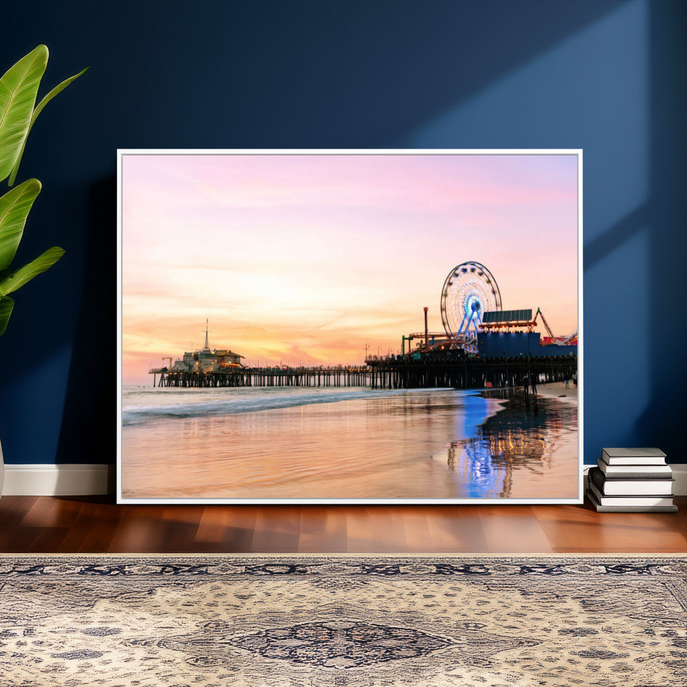 27381272-MGV-CV-36X24 - Santa Monica Pier Sunset Beach Wall Art Canvas Print, California Ferris Wheel Photo Print