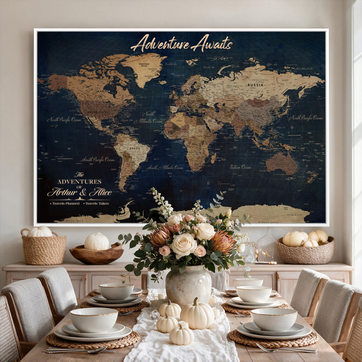 74477969-MGV-CV-36X24 - Custom Push Pin World Map Canvas | Personalized Travel Tracker | Wedding Anniversary Gift for Couples | Adventure Map Wall Art with Pins