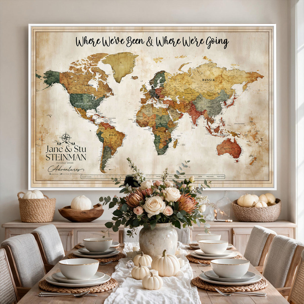 19542567-MGV-CV-36X24 - Custom Push Pin World Map Canvas | Personalized Travel Tracker - NEWMAP-167