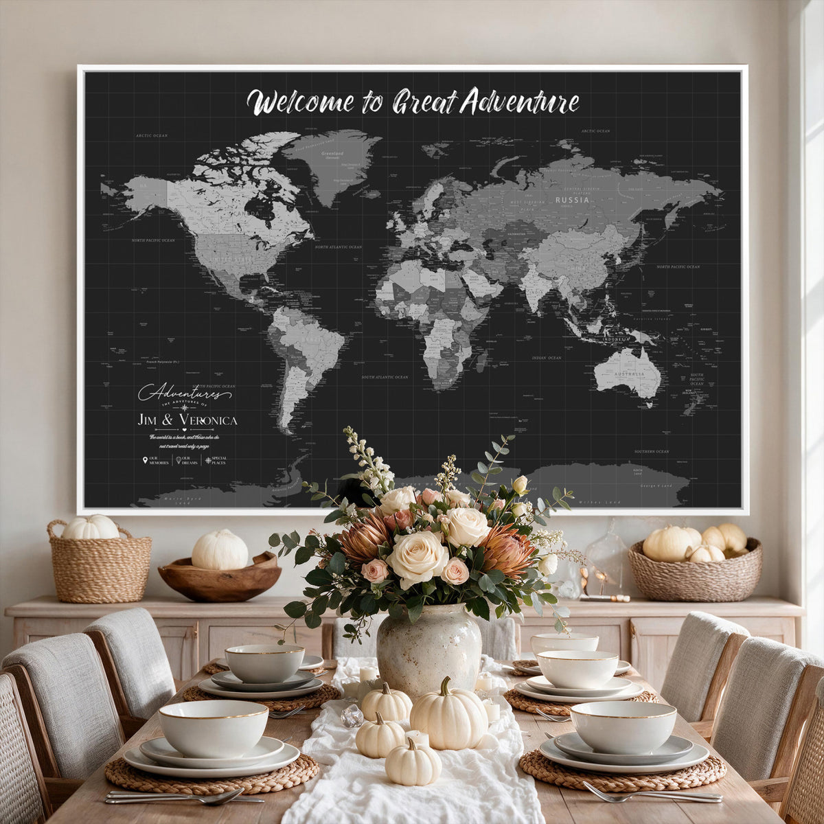 NEWMAP-21-MGV-CV-36X24 - World Map Wall Art Canvas Print, Modern Decorative Framed Map Artwork Prints for Living Room, Office, Bedroom Wall Decor