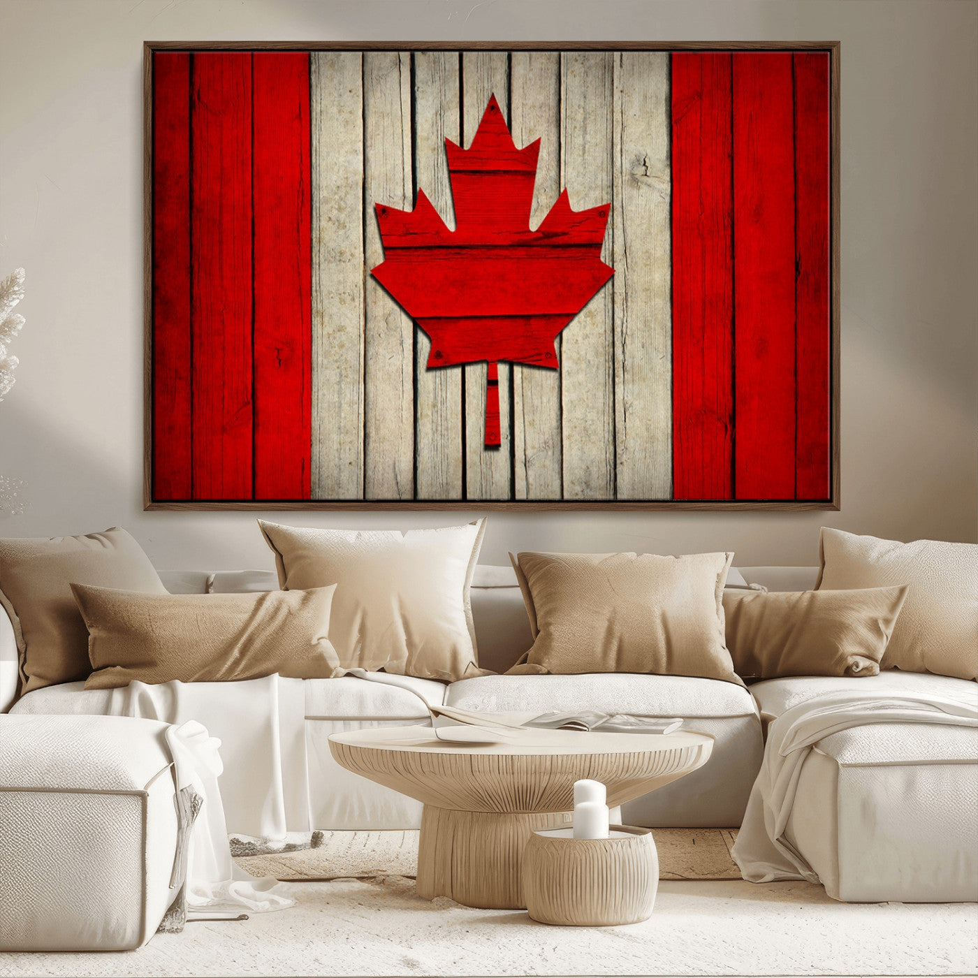 22674-MGV-CV-36X24-Rustic Canada Flag Wall Art – Framed Canadian Flag Canvas Print, Vintage Wood Texture Home or Office Decor