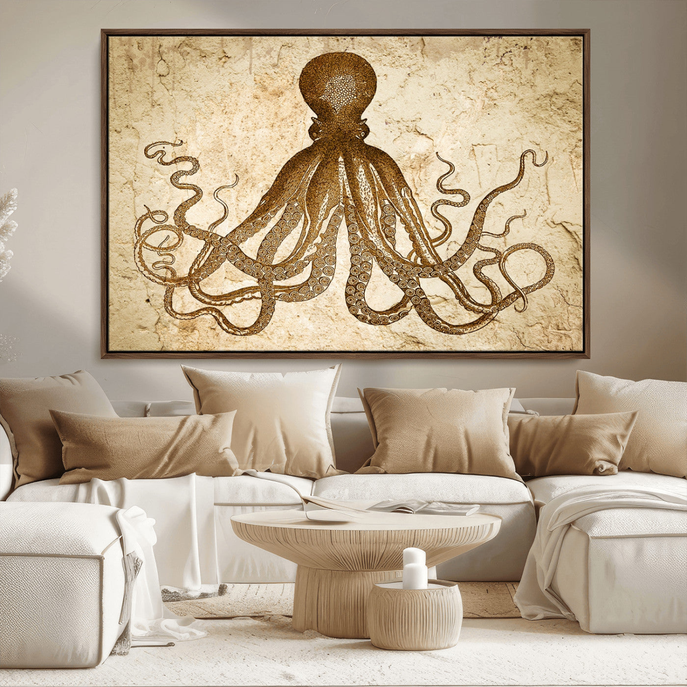 96154-MGV-CV-36X24-Sepia Octopus Wall Art Abstract Animal Canvas Print