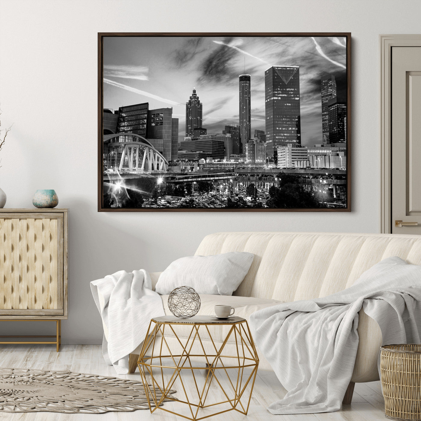 -Black and White Atlanta Wall Art Canvas Print