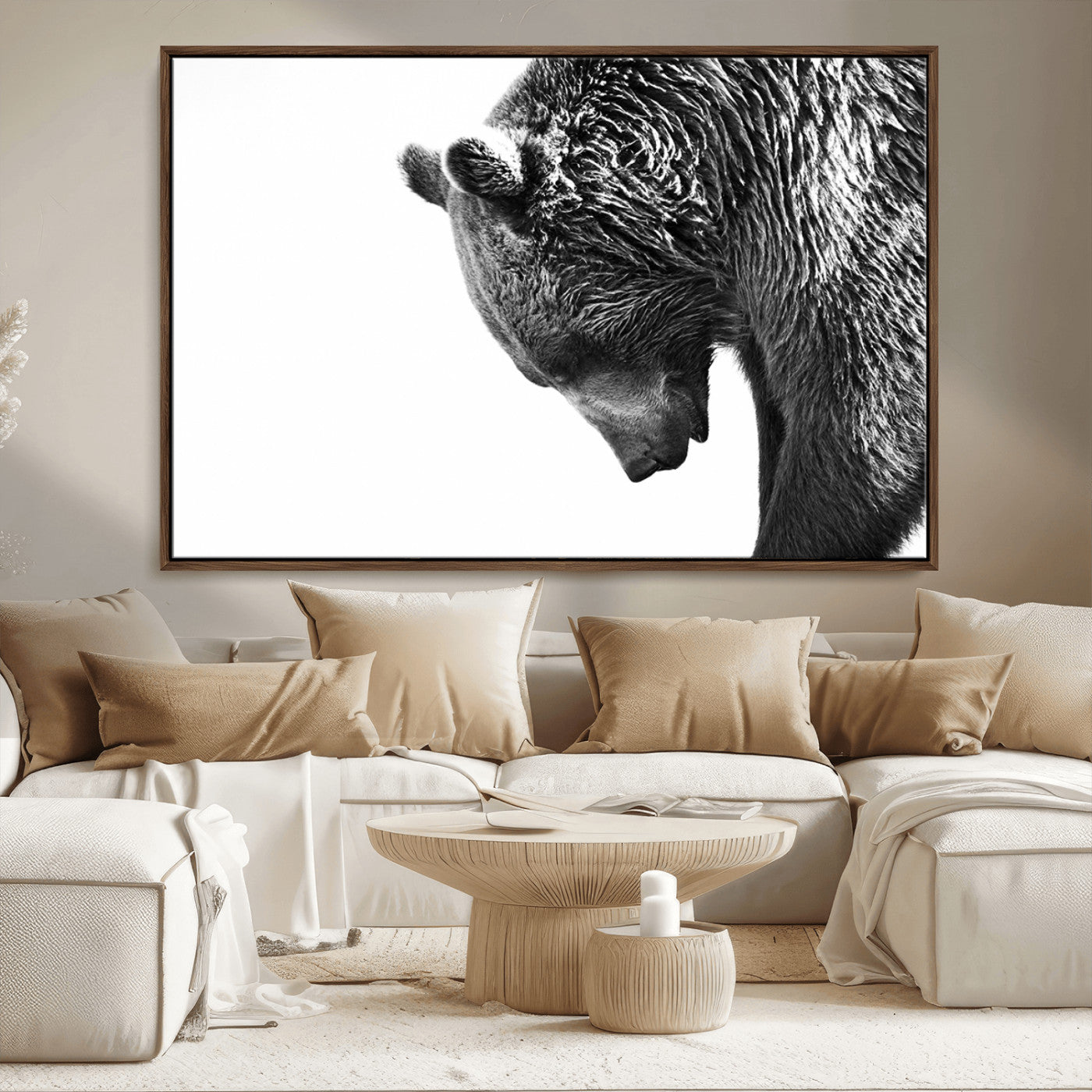 -Black and White Grizzly 399 Bear Canvas Print Wall Art | Large Wildlife Canvas Print for Living
