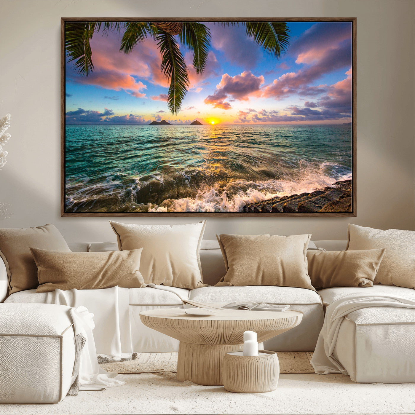 -Framed Tropical Sunset Art Canvas Print