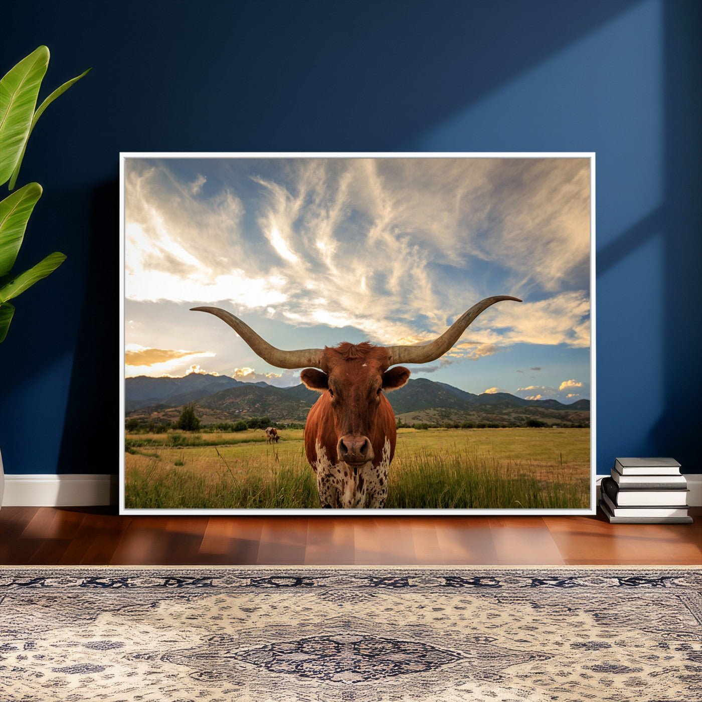 55416-MGV-CV-36X24 - Texas Longhorn Canvas Wall Art – Majestic Triptych Animal Print – Rustic Western Decor for Living Room