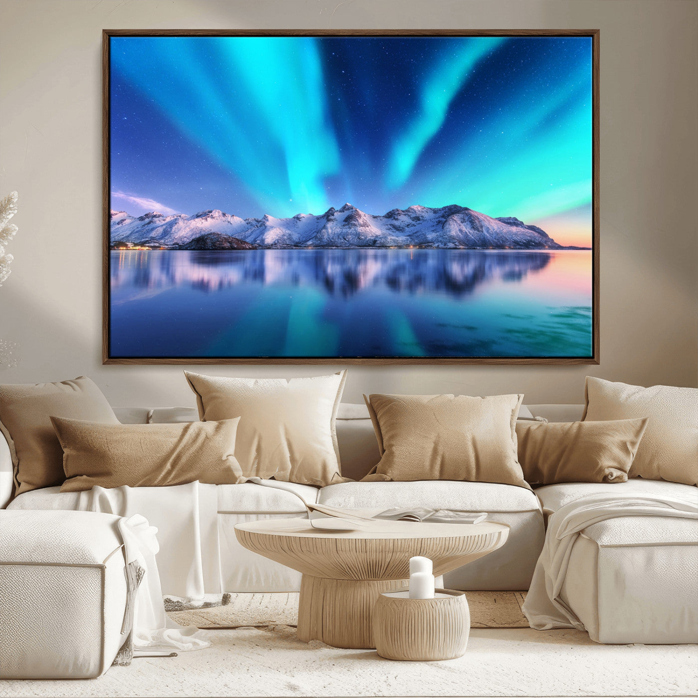 -Northern Lights above Mountain Wall Art, Northern Lights Wall Art Canvas Print