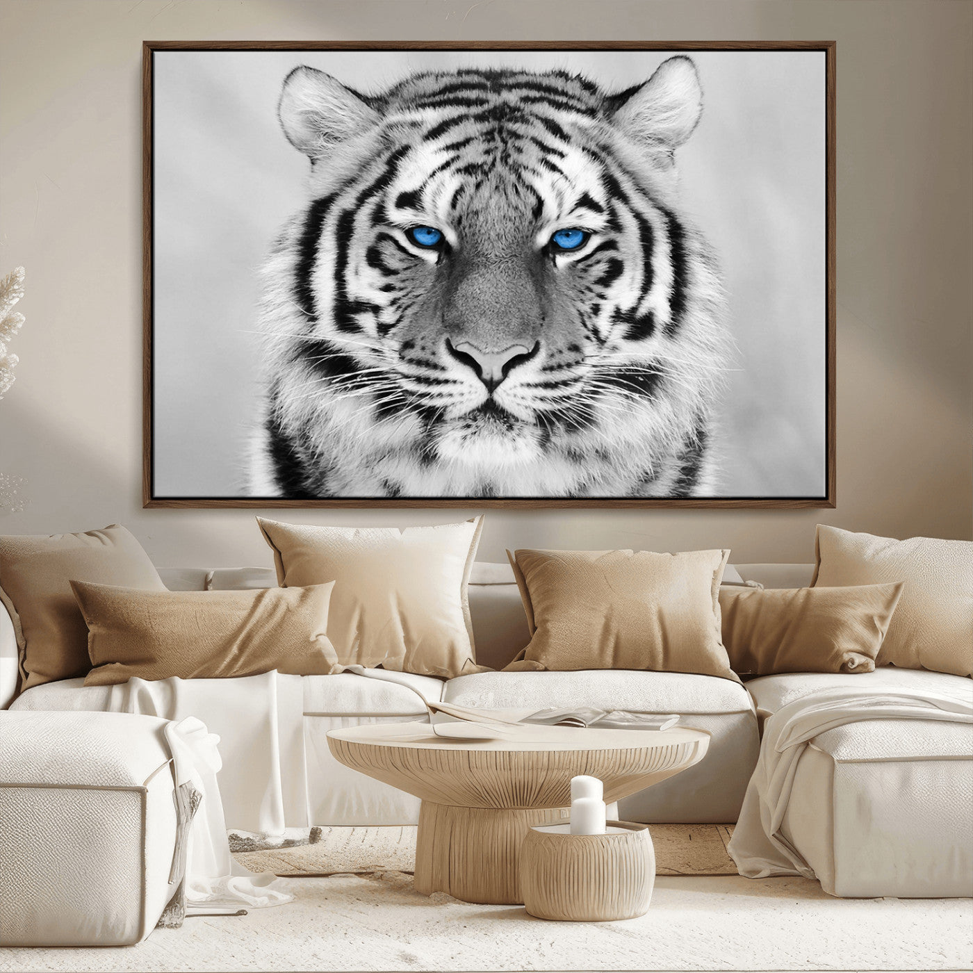 59121-MGV-FC-36X24_Walnut-Black and White Tiger Wall Art Animal Canvas Print