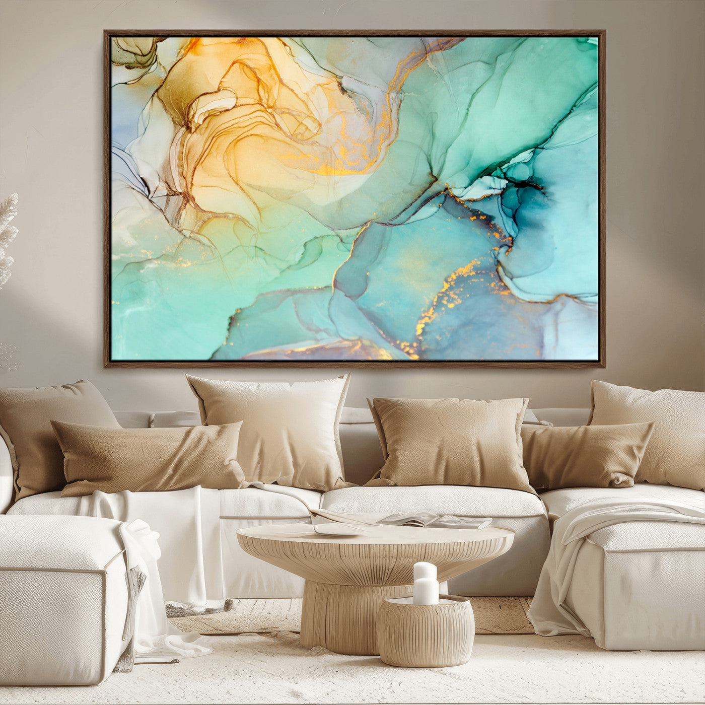 47242-MGV-CV-36X24-Green Marble Fluid Effect Wall Art Abstract Canvas Wall Art Print