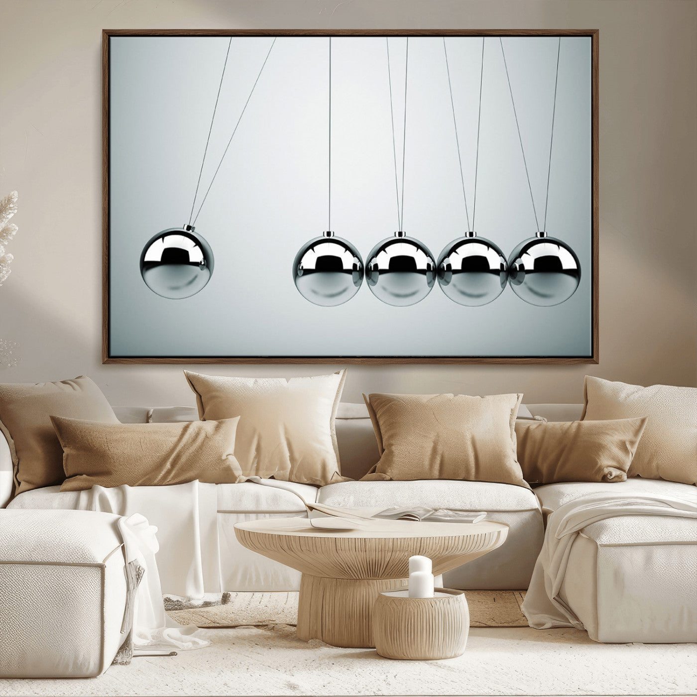 45465-MGV-FC-36X24_Walnut-Newton's Cradle Wall Art Canvas Print, Framed Newton Cradle Wall Art