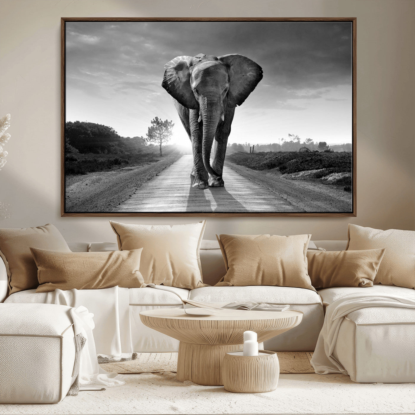 -Black and White Elephant Wall Art Canvas Print