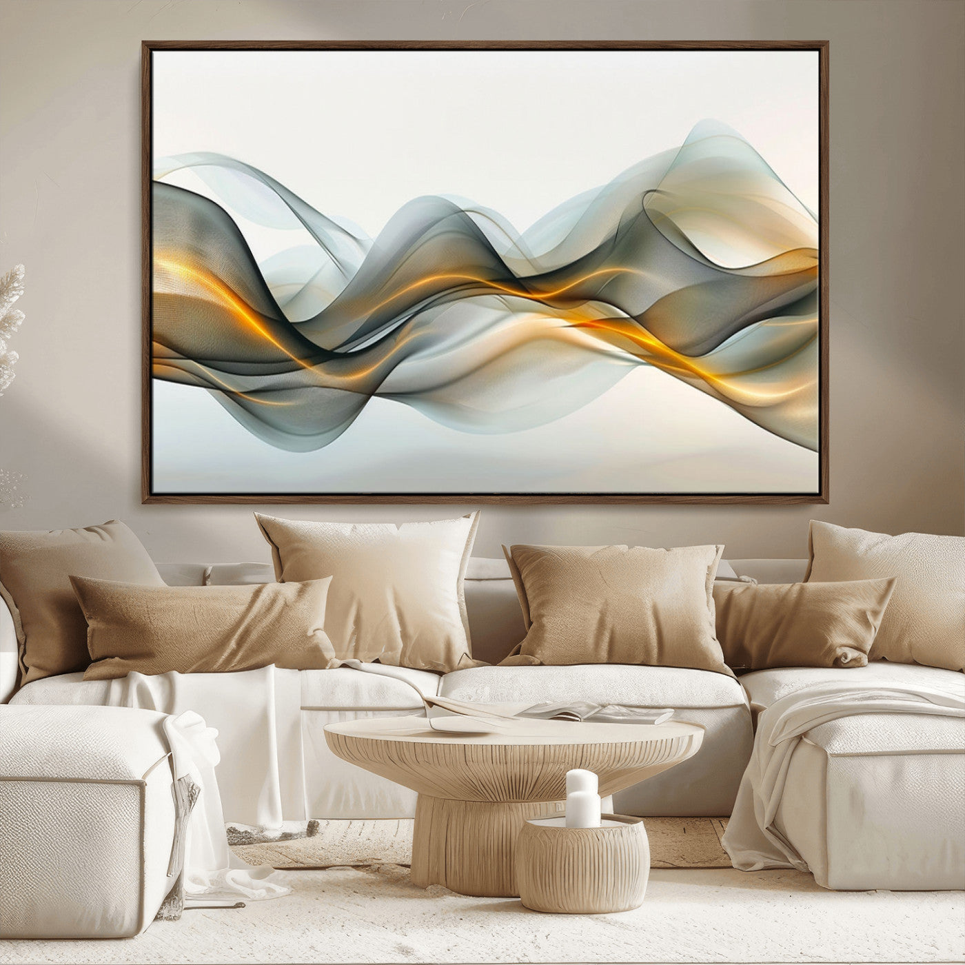 ES1001-MGV-FC-36X24_Walnut-Abstract Wave Canvas Wall Art – Fluid Contemporary Elegance in Motion – Ready to Hang