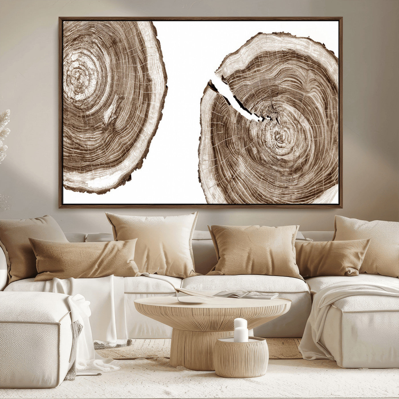 43743-MGV-CV-36X24-Wood Tree Ring Wall Art Canvas Prints, Tree Rings – Minimalist Black and White Wood Art | Triptych