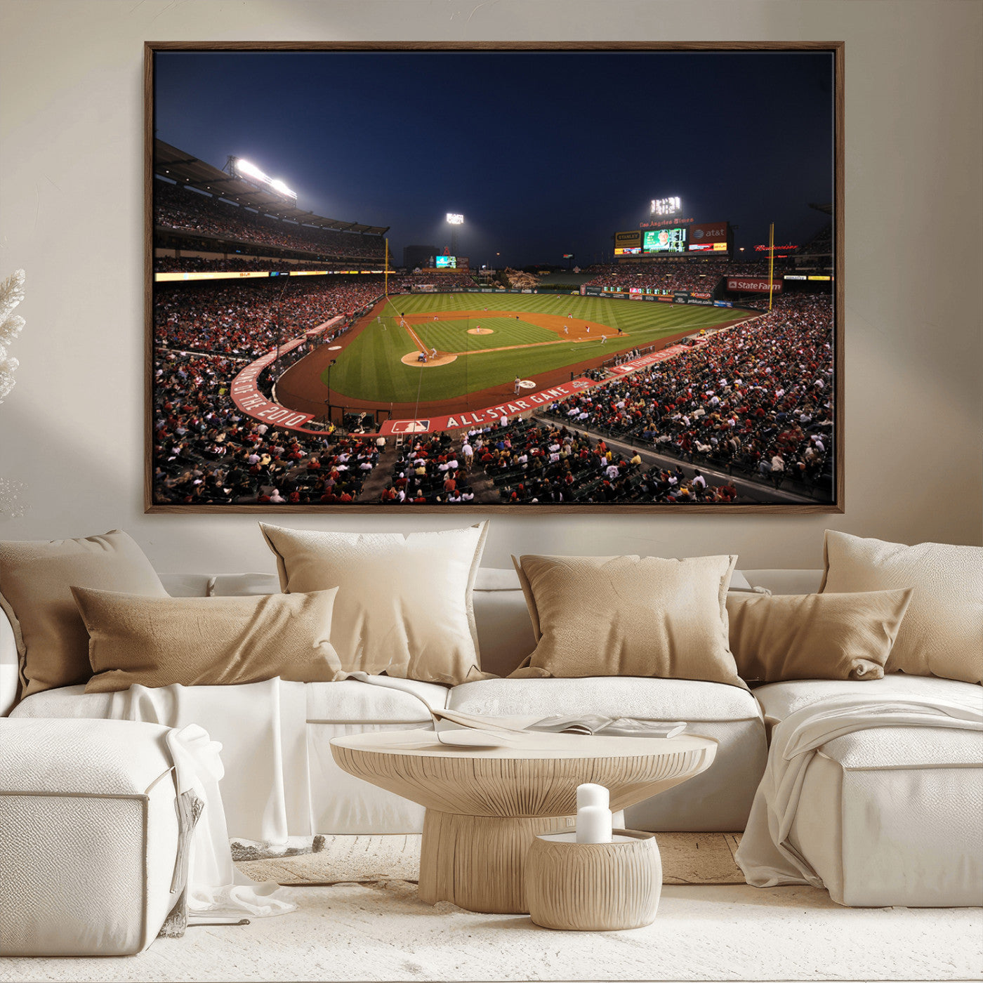 88896-MGV-FC-36X24_Walnut-Los Angeles Angels Baseball Team Print - Anaheim Angel Stadium Wall Art Canvas Print