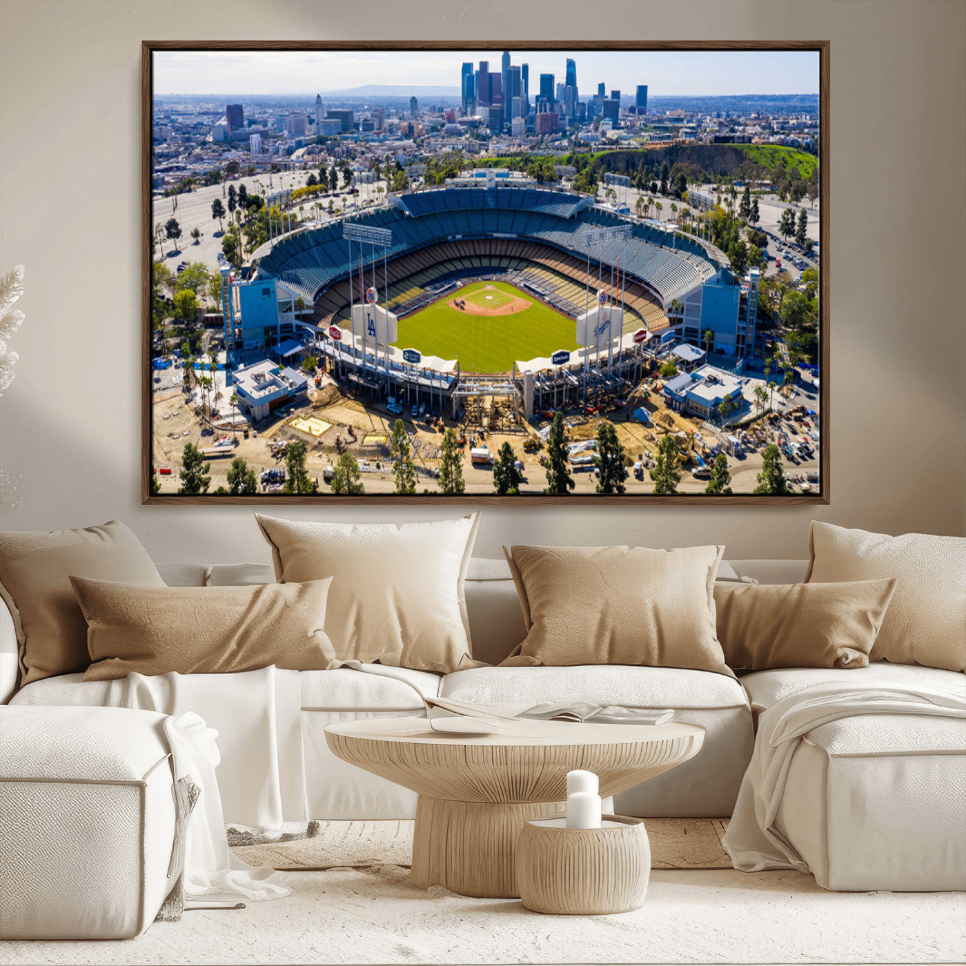 58596-MGV-FC-36X24_Walnut-Los Angeles Dodgers Dodger Stadium Wall Art Canvas Print - MLB Baseball Stadium, Framed Los Angeles