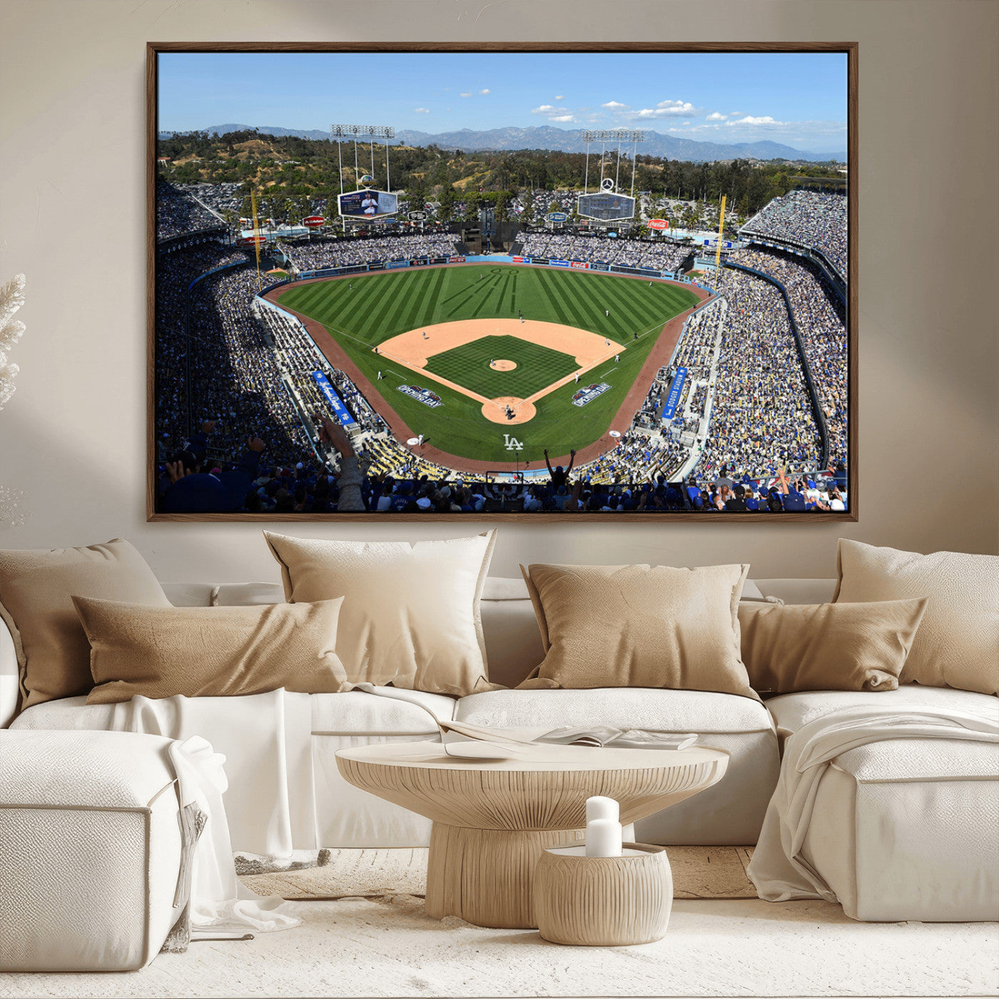 20436-MGV-FC-36X24_Walnut-Los Angeles Dodgers Dodger Stadium Wall Art Canvas Print - MLB Baseball Stadium Wall Art Canvas