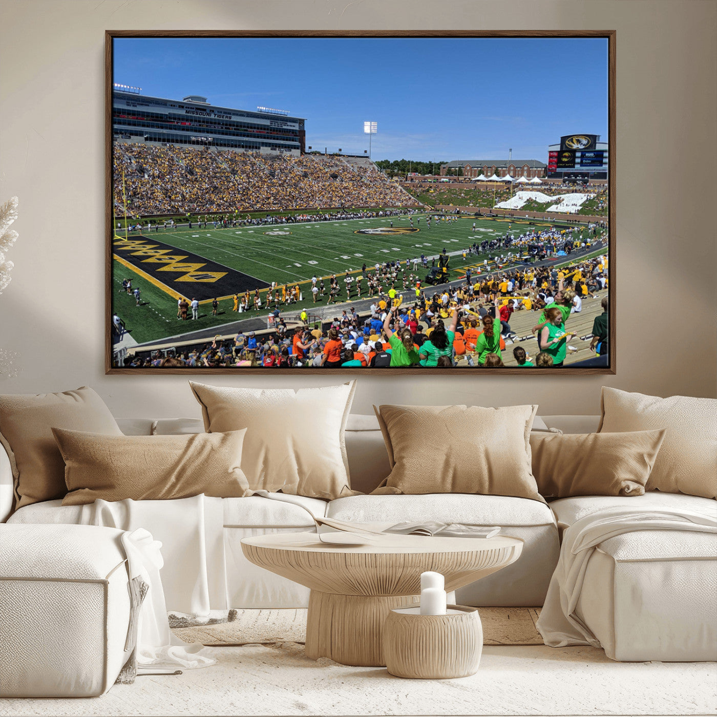38399-MGV-FC-36X24_Walnut-University of Missouri Tigers Football Team Print - Columbia Faurot Field Memorial Stadium Wall Art