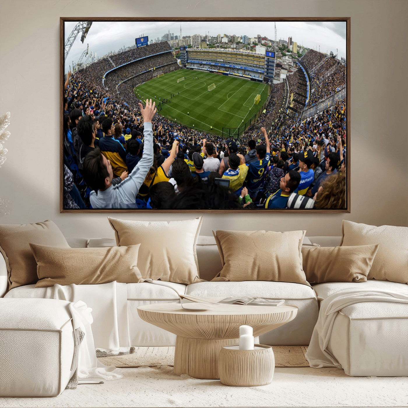 23173-MGV-FC-36X24_Walnut-Boca Juniors Soccer Team Print - Buenos Aires Bombonera Stadium Wall Art Canvas Print
