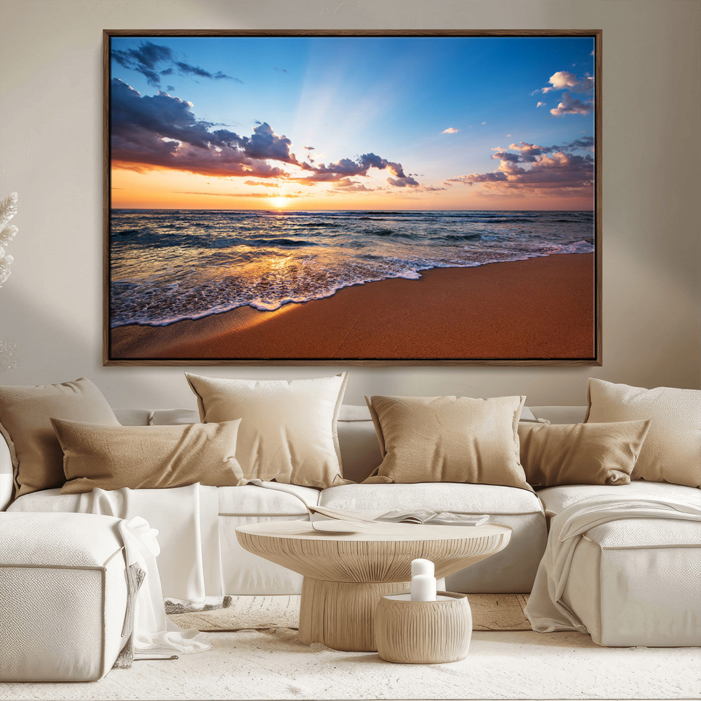 68915-MGV-FC-36X24_Walnut-Golden Hour Beach Sunset Wall Art | Canvas Print | Ready to Hang | Coastal Wall Art for Living Room