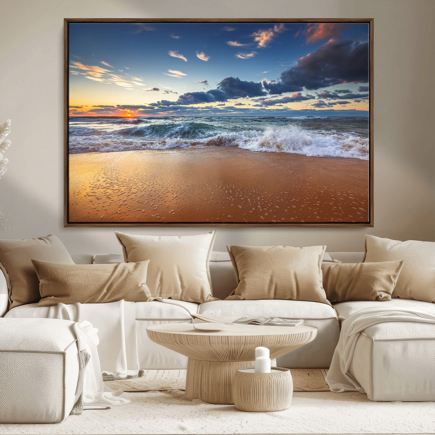 85899-MGV-CV-36X24-Beach Canvas Wall Art - Coastal Seascape Print for Living Room or Bedroom, Ocean Waves on Sand,