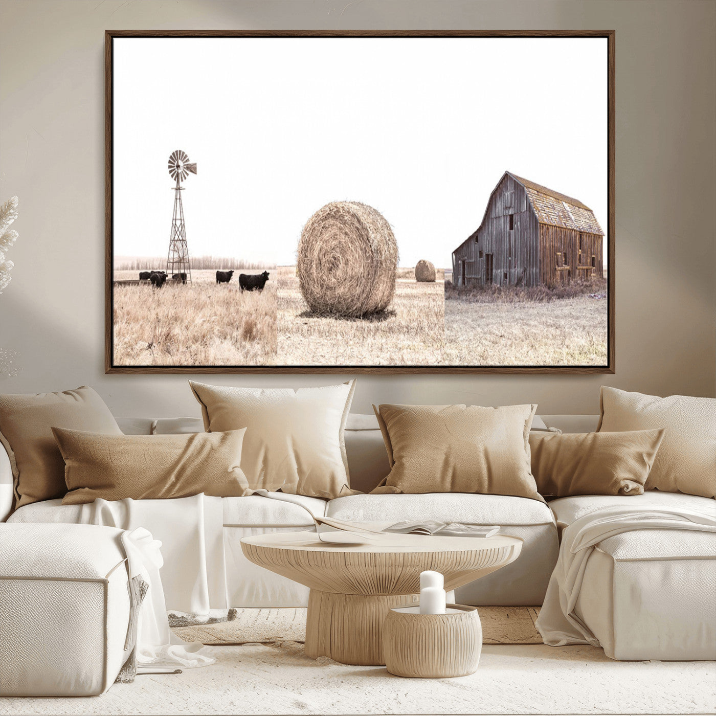 30918-MGV-FC-36X24_Walnut-Rustic Farmhouse Wall Art Set of 3 – Country Barn and Wheat Field | Farm Prints for Country Home and