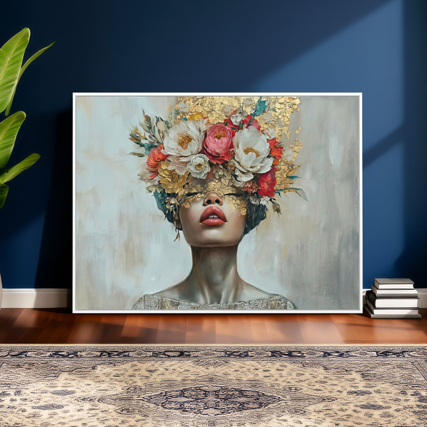 26919-MGV-CV-36X24 - Golden Petal Wall Art Canvas Print - Silhouette Woman Wall Art Canvas Print, Floral Woman Portrait
