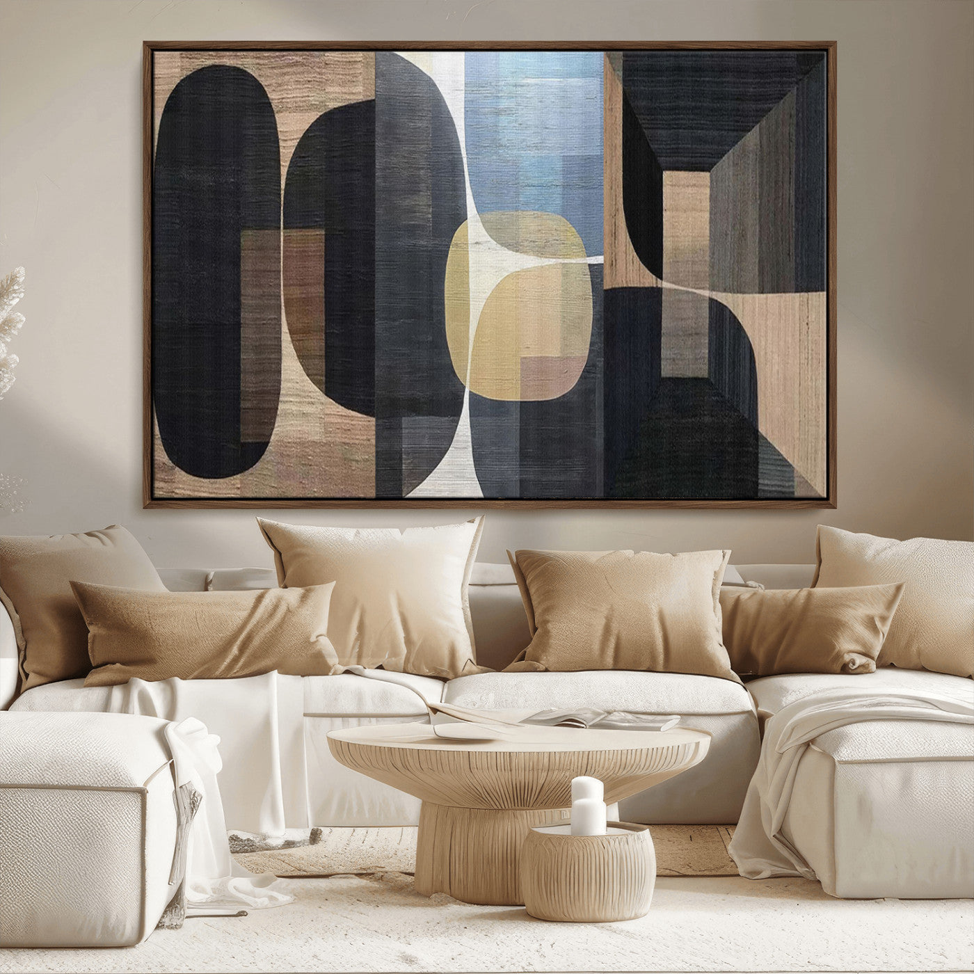 75252-MGV-FC-36X24_Walnut-Minimalist Wabi Sabi Abstract Geometric Wall Art Canvas Print – Modern Minimalist Shapes – Ready to