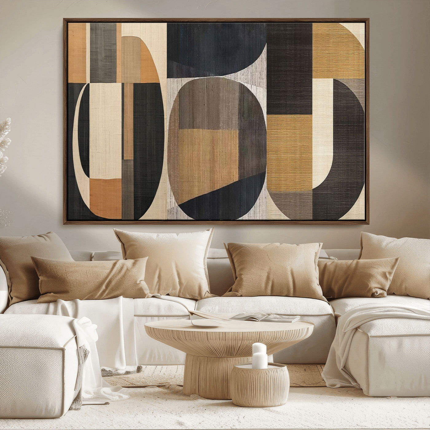 84035-MGV-CV-36X24-Modern Brown Wabi Sabi Wall Art Canvas Print Set – Framed Minimalist Abstract Artwork for Home, Office Decor