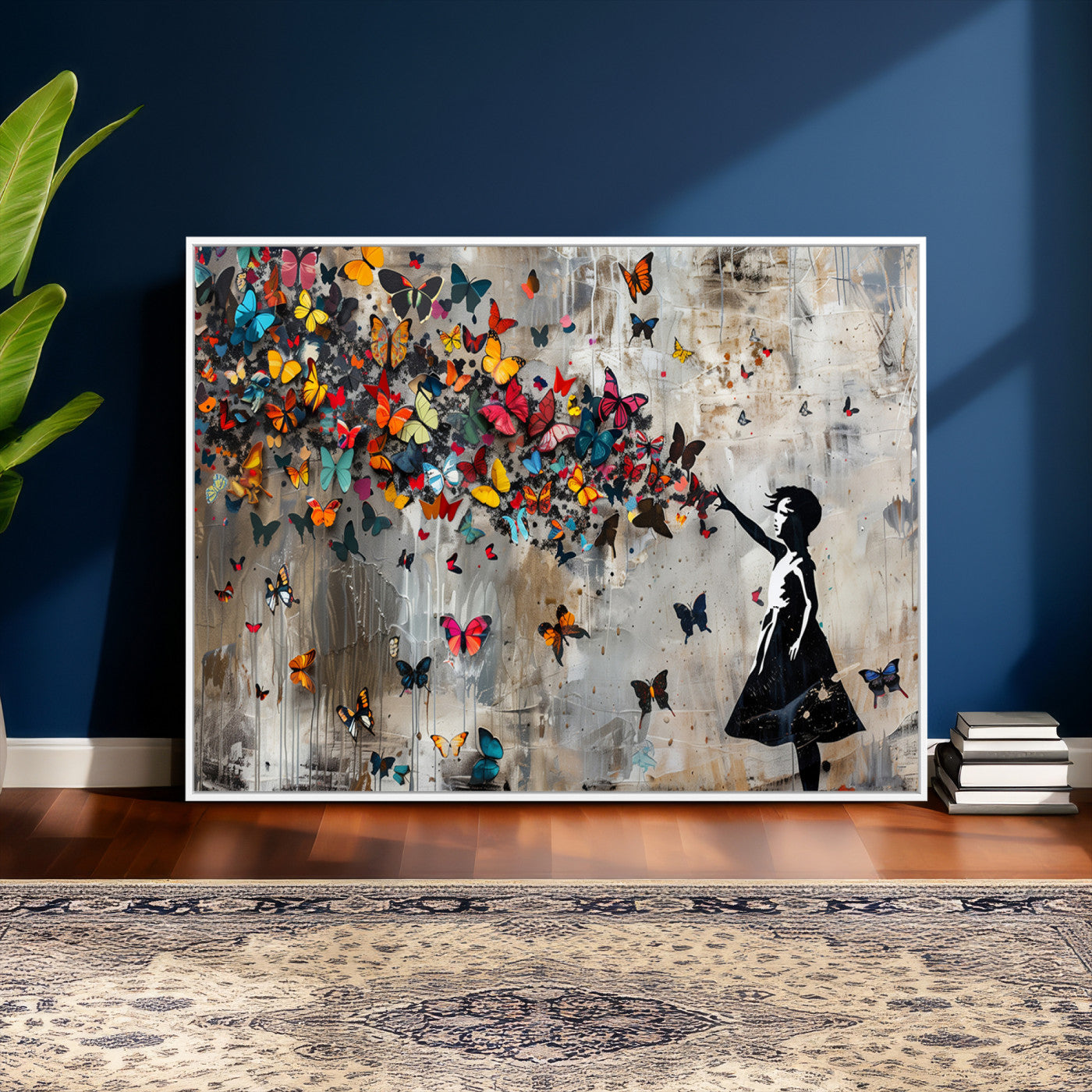 40269-MGV-CV-36X24 - Banksy Wall Art - Banksy Girl and Butterfly Explosion Wall Art Canvas Print | Girl with Butterflies
