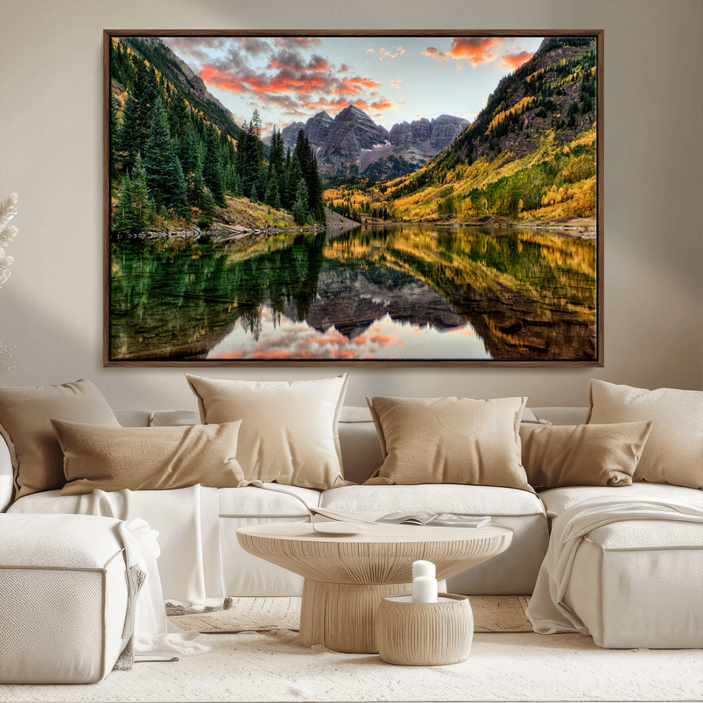 14376-MGV-FC-36X24_Walnut-Maroon Bells Wall Art - Scenic Canvas Print of Maroon Bells in Autumn for Elegant Home or Office