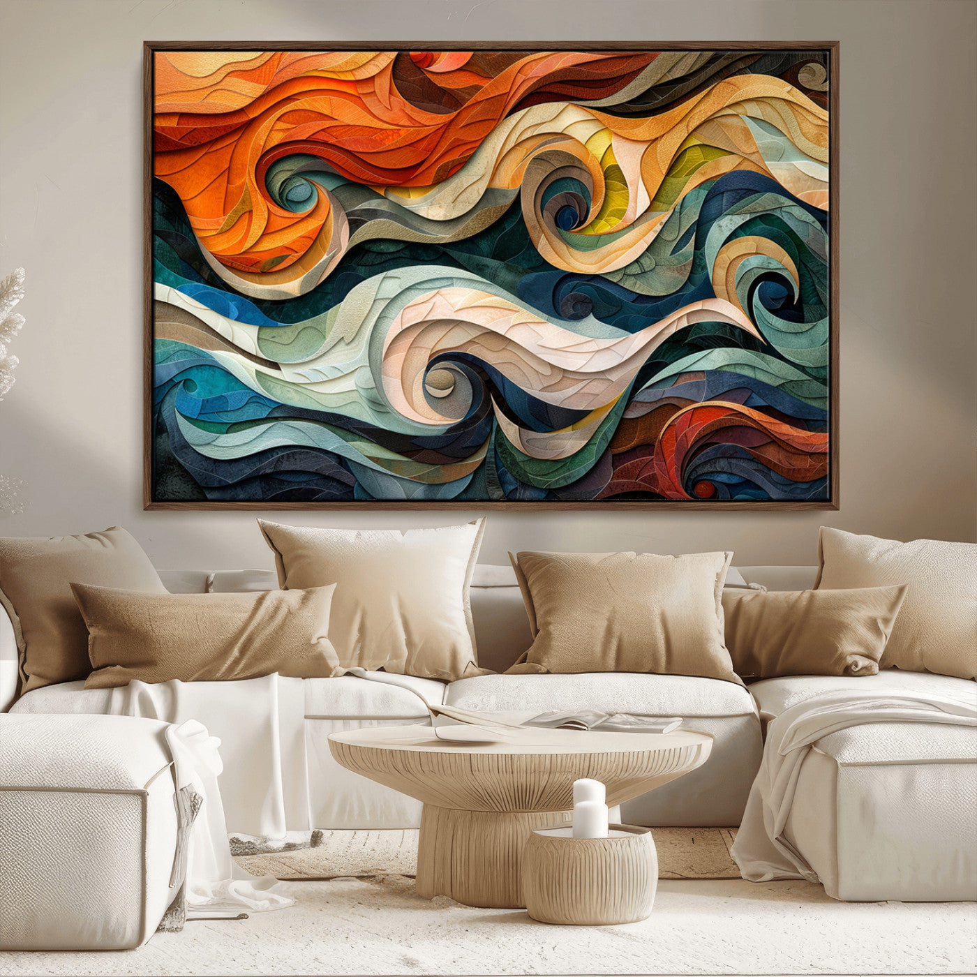 98463-MGV-FC-36X24_Walnut-Abstract Wave Wall Art | Ready to Hang Framed Canvas Print | Vibrant Home Decor for Modern Spaces