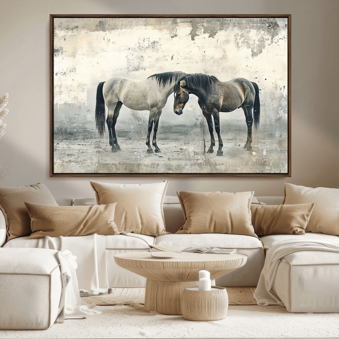 -Chines Style Majestic Horses Wall Art | Ready to Hang and Framed Triptych Print | Western Farmhouse