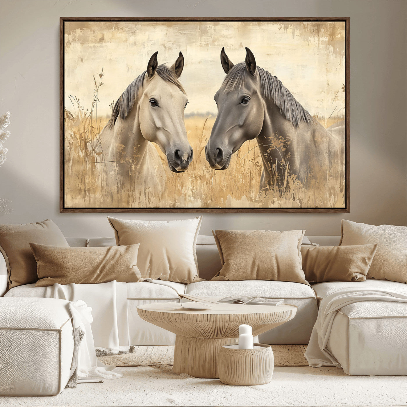 -Chines Ink Style Grunge Horses Wall Art Canvas Print