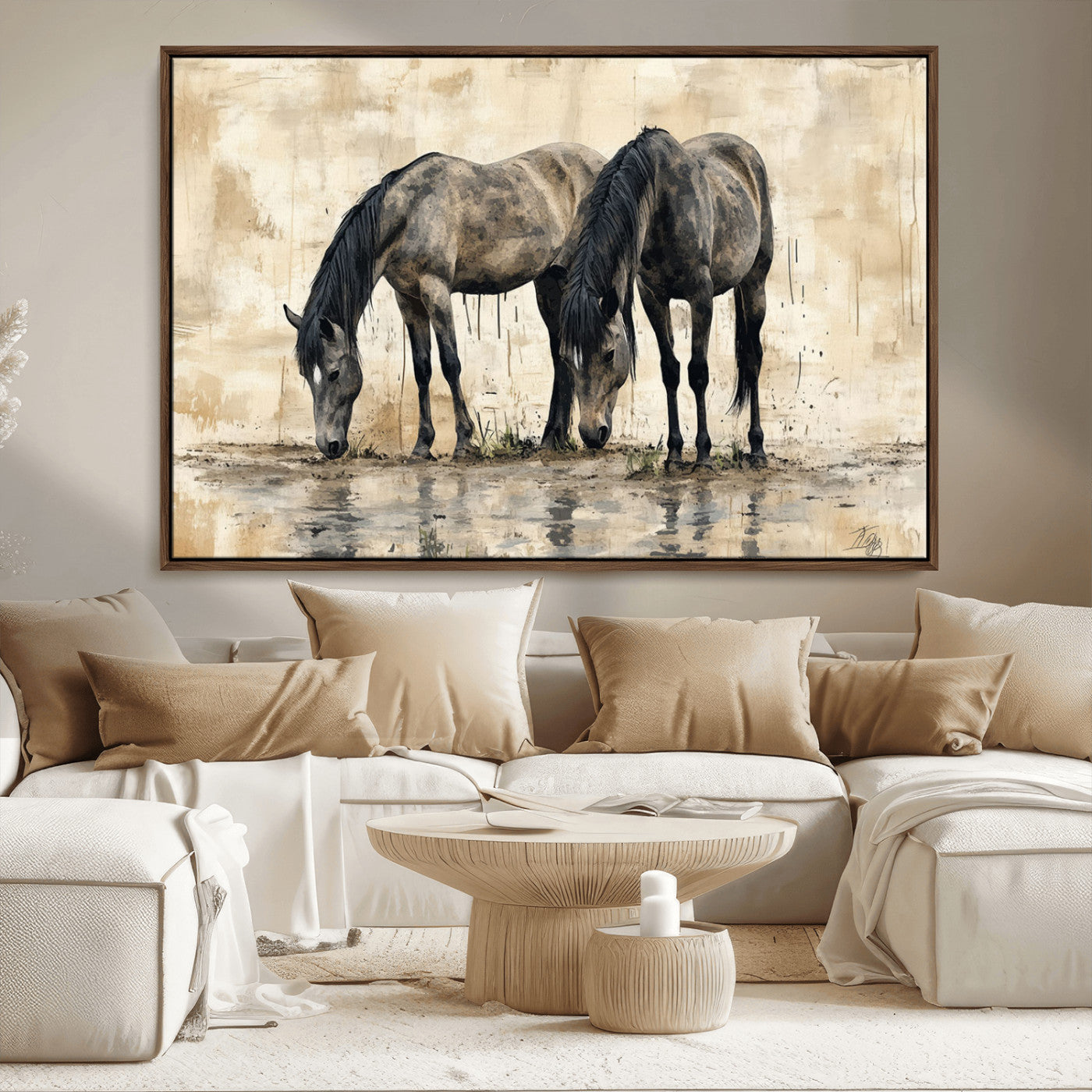 -Chinese Style Abstract Black Horses Wall Art Canvas Print - Abstract Horse Wall Art Canvas Print