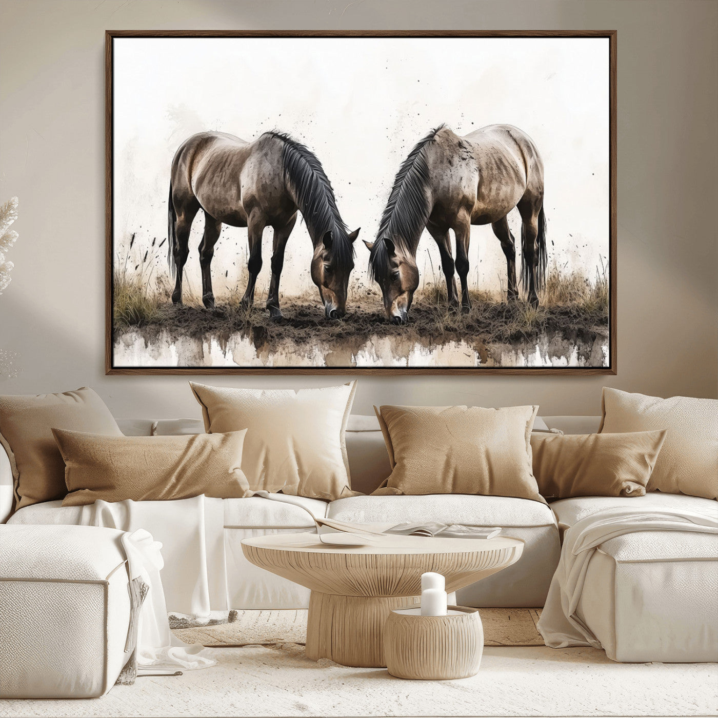 71729-MGV-FC-36X24_Walnut-Chines Ink Style Horses Wall Art Canvas Print