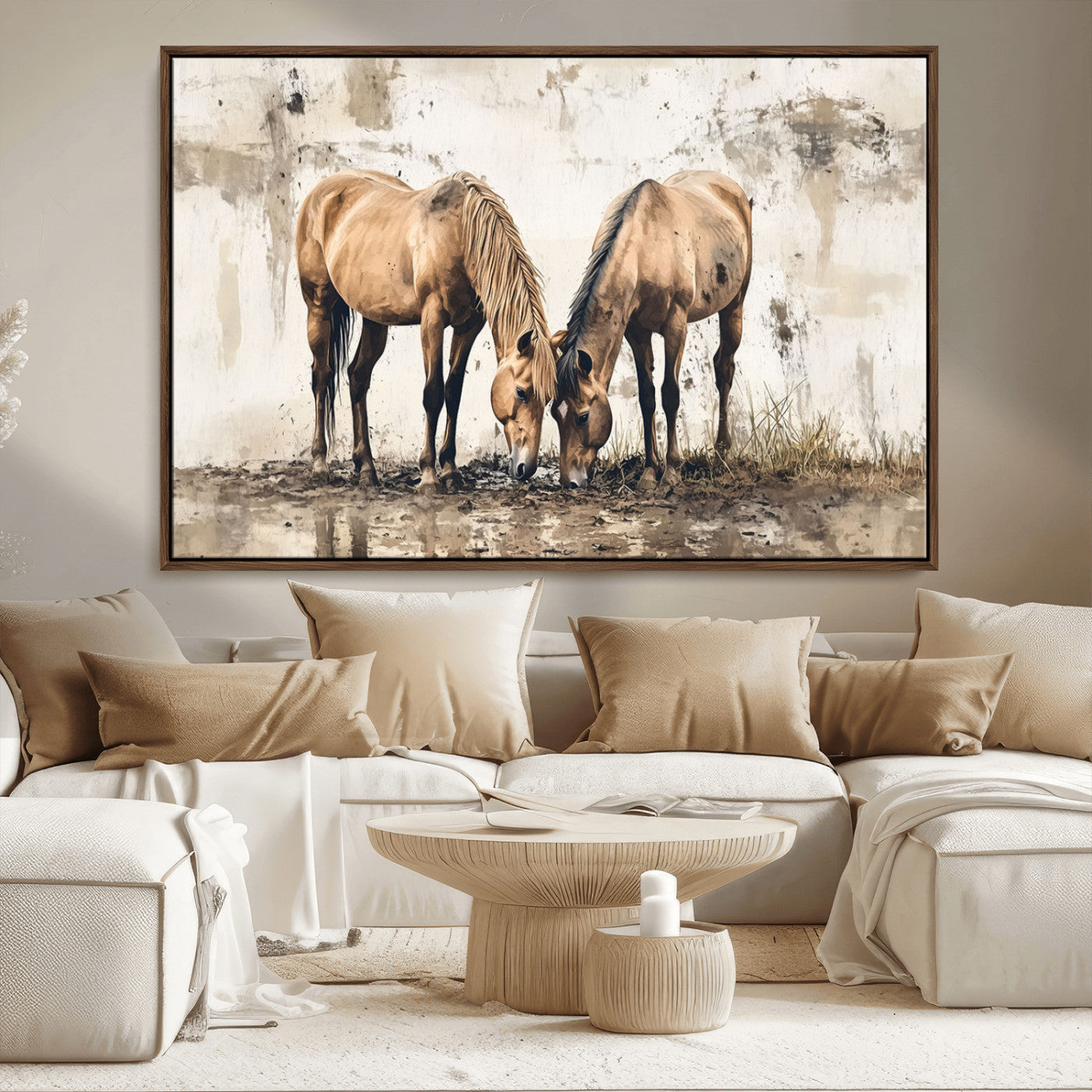 -Vintage Horses Wall Art | Ready to Hang and Framed Triptych | Western Farmhouse Wall Decor for