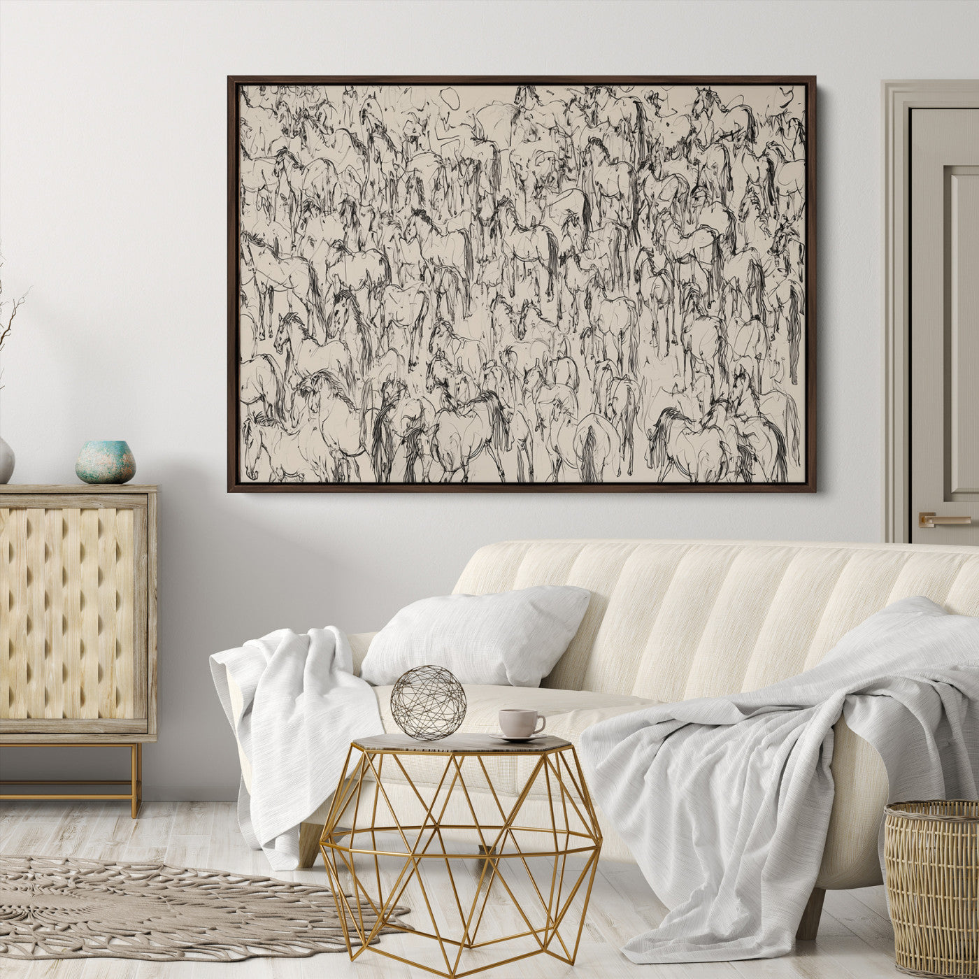 -Abstract Horse Sketch Wall Art | Ready to Hang and Framed | Farmhouse Wall Decor for Living Room or