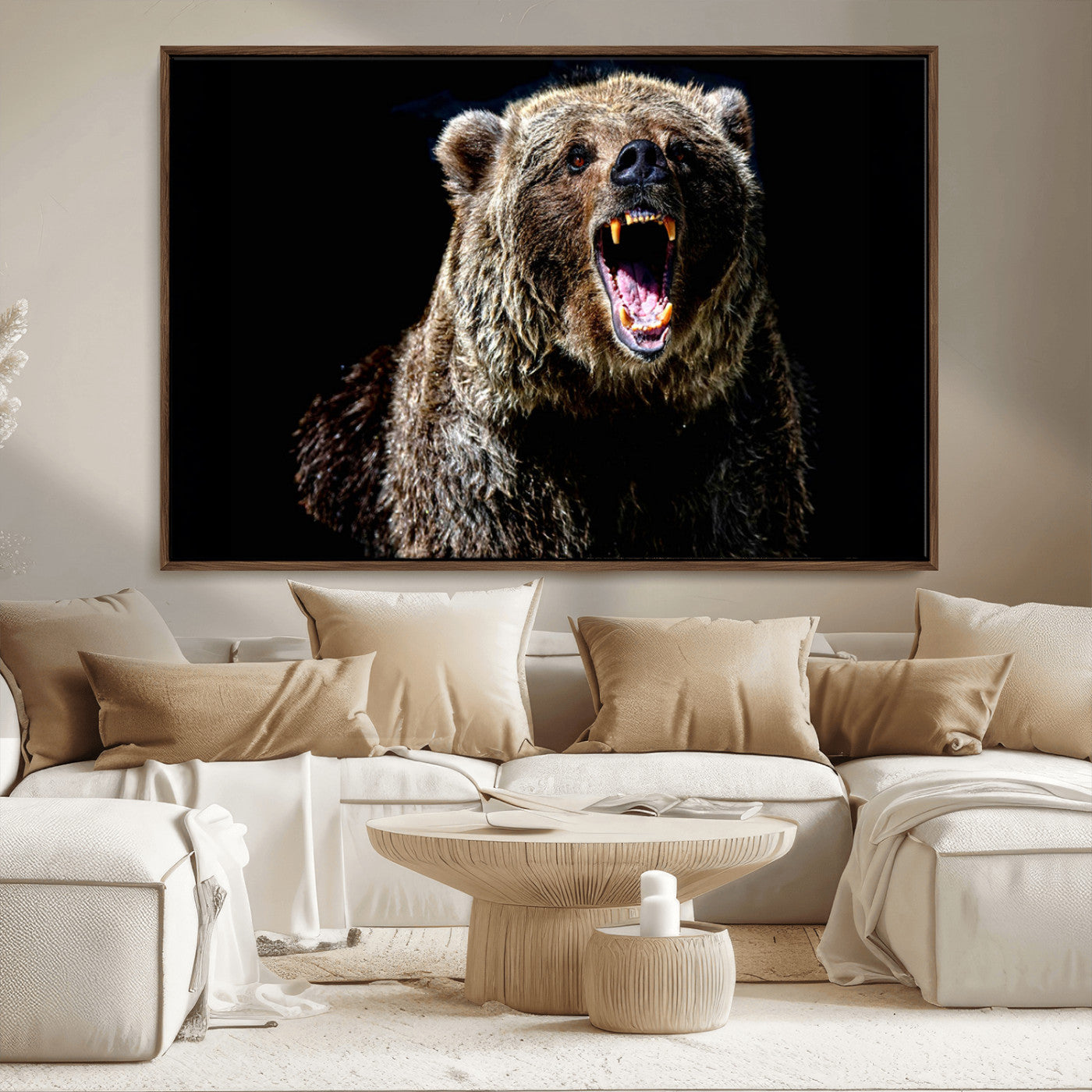 17625-MGV-CV-36X24-Grizzly Bear Canvas Print | Wildlife Wall Art for Cabin Decor | Ready to Hang Framed