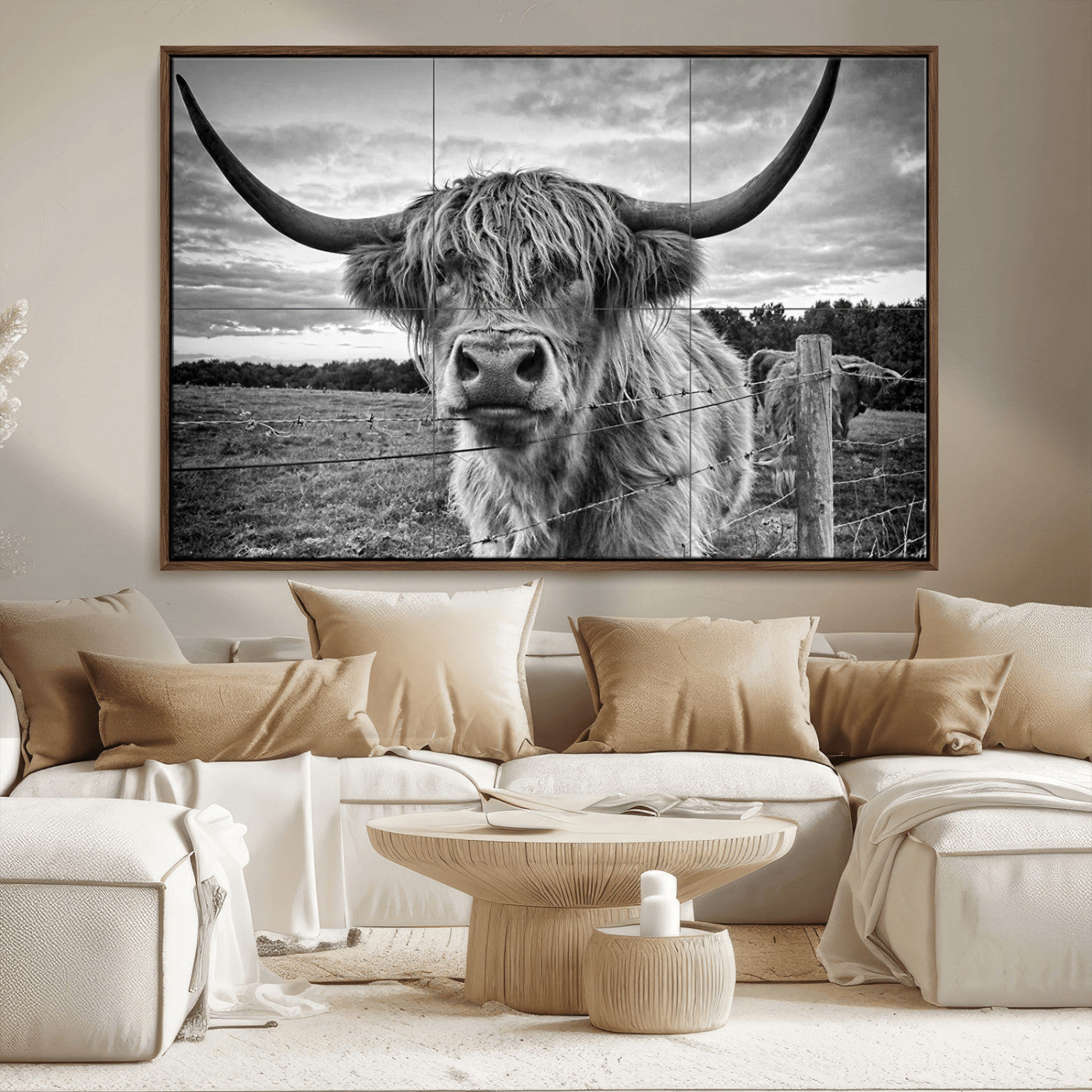 -Scottish Highland Cow Wall Art Canvas Print | Ready to Hang and Framed | Rustic Farmhouse Decor