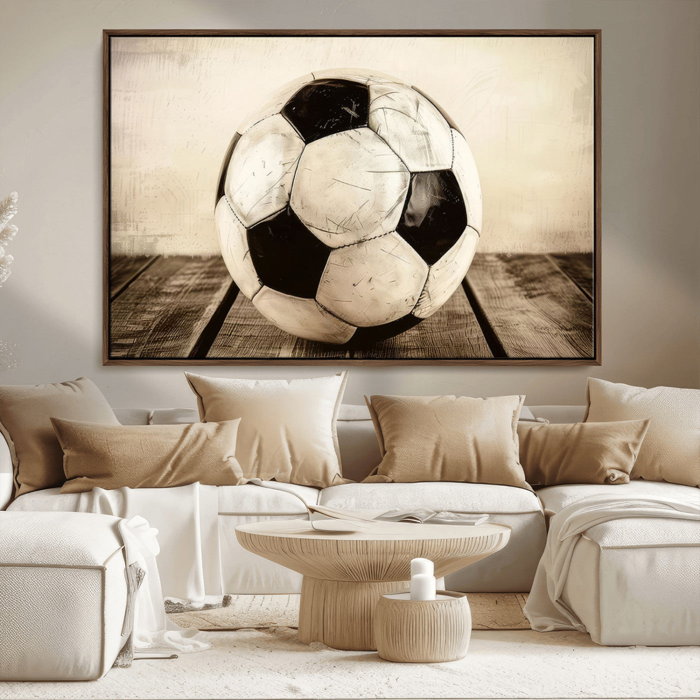 -Vintage Soccer Ball Wall Decor Canvas Art – 3-Panel Soccer Wall Decor, Framed and Ready to Hang