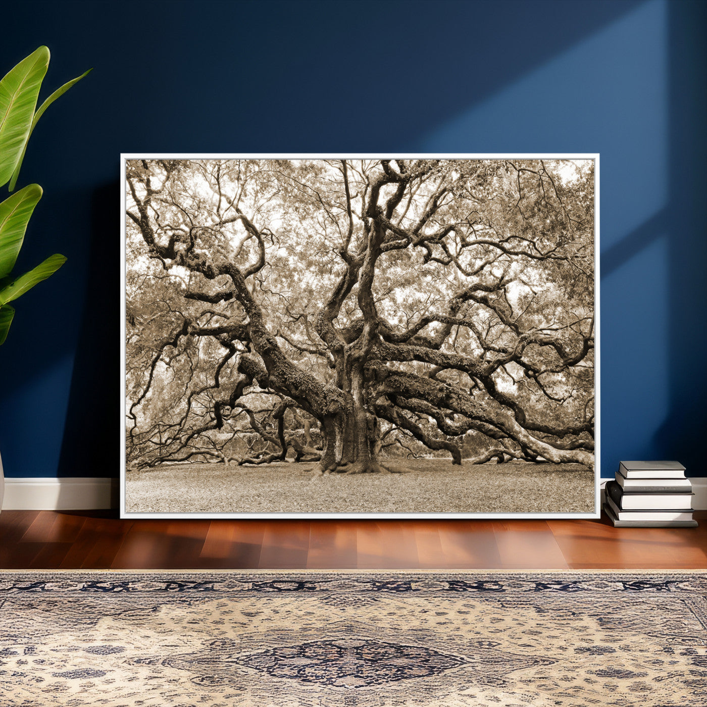 51126-MGV-CV-36X24 - Sepia Framed Angel Oak Tree Wall Art - 3-Panel Canvas Prints, Large Green Nature Artwork, Ready to