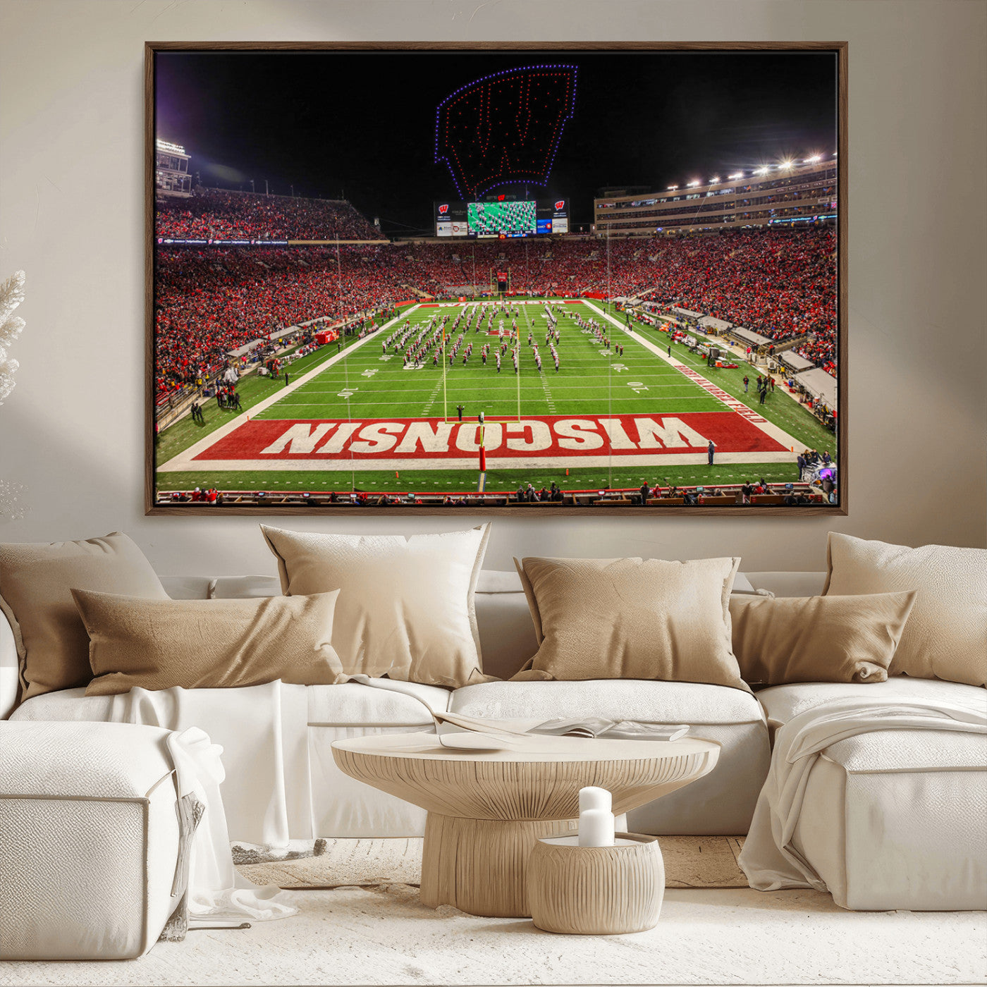 34125-MGV-FC-36X24_Walnut-Wisconsin Badgers Football Team Print Canvas- Madison Camp Randall Stadium Wall Art Canvas Print